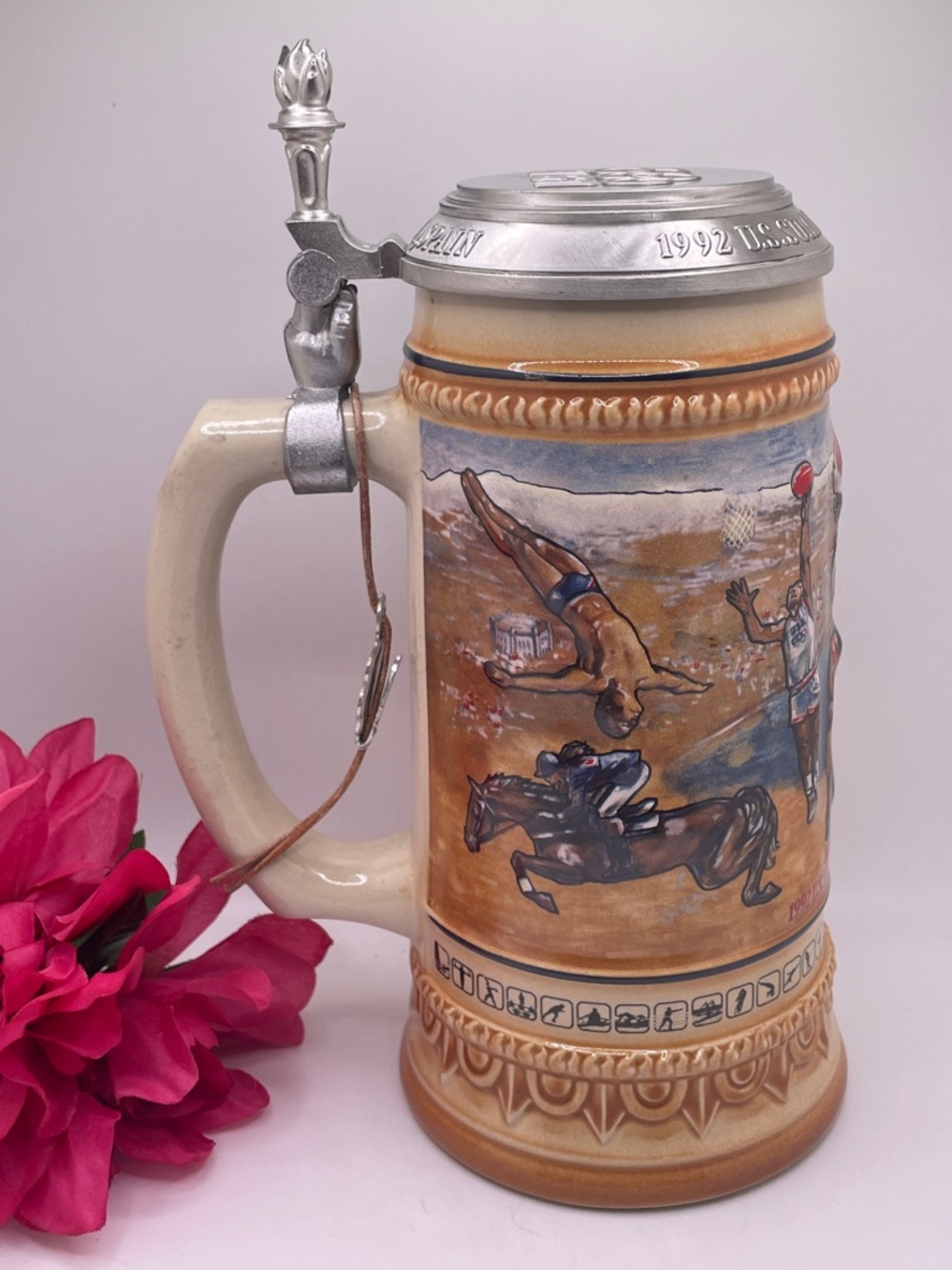 1992 US Summer Olympic Team Anheuser-Busch Commemorative Lidded Beer Stein - Picture 4 of 9